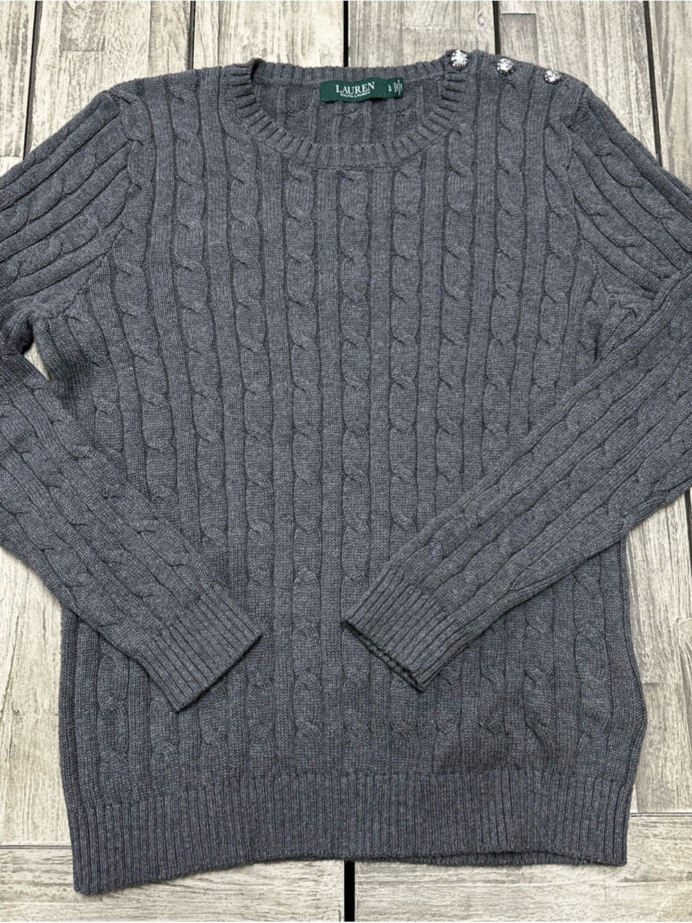 Ralph Lauren Sweater Womens L Gray 3D Aran Cable Knit Pullover Crewneck Preppy